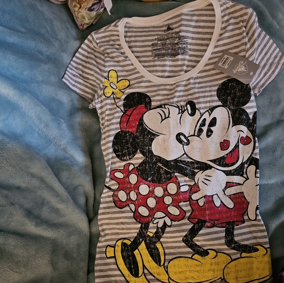 Disney Tops - Disney Mickey & Minnie Gray Striped Kids Tee